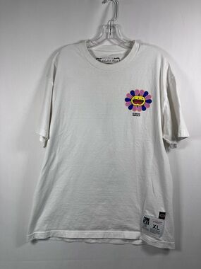Mitchell & Ness White Short-Sleeve Tee with Colorful Flower Chest Graphic